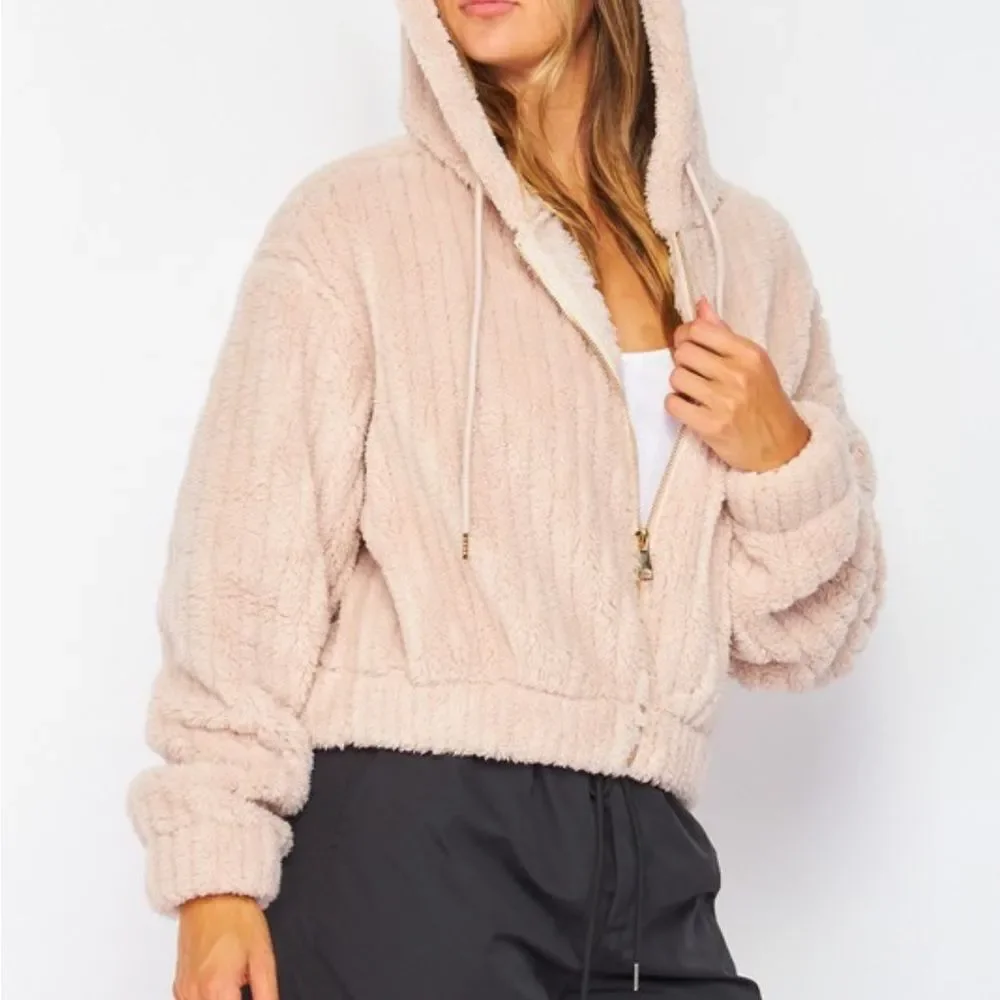NWT Love Poem Cozy Cropped Cream Teddy Jacket for Women Sz L